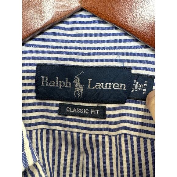 Ralph Lauren Size 15 32/33 Collared Dress Shirt Blue White Striped Polo Logo - Picture 4 of 5